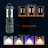 Lampe torche télescopique à zoom, 7 modes, 3 couleurs LED, lampe à flamme, affichage numérique, rechargeable par type-C, lampe torche d'urgence