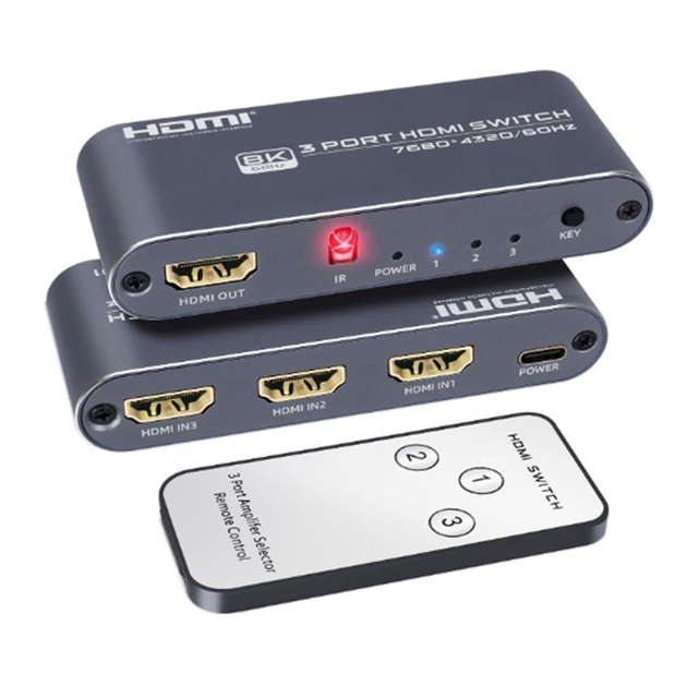 FJGEAR FJ 8K301 3X1 HDMI2.1 Switch with Remote, 8K 60Hz 4K 120Hz HDR Aluminum Alloy Housing for PS5 Xbox Apple TV