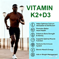 Capsules de vitamine D3 K2 végétaliennes à marque privée, 120 unités, pour adultes et adolescents, soutien immunitaire, santé osseuse, complément à l'huile de coco
