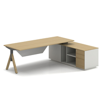 Bureau de direction moderne de luxe en forme de L avec structure supérieure en métal et cadre en bois, design modulaire pour hôpitaux et écoles