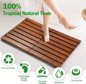 Douche en bois pliable en teck Bain en teck pour salle <span class=keywords><strong>de</strong></span> bain, baignoire, <span class=keywords><strong>spa</strong></span>, sauna, piscine, <span class=keywords><strong>tapis</strong></span> <span class=keywords><strong>de</strong></span> <span class=keywords><strong>sol</strong></span> en bois résistant à l'eau pour intérieur et extérieur - Product Image 4