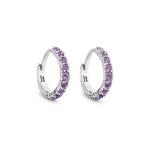 Orecchini a Cerchio Classici con Diamanti Viola per Donne, Argento con Diamanti Naturali Rotondi, Stile per Uso Quotidiano, Modello E1824 - Product Image 1