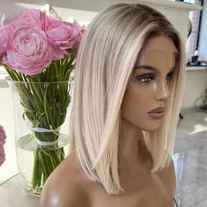 Blonde Kurze <span class=keywords><strong>Bob</strong></span>-Perücke Transparente Lace-Front Echthaar-Perücken 13X4 Honigblonde Dunkel Gesäumte Kurze <span class=keywords><strong>Bob</strong></span> Lace-Frontal-Perücke - Product Image 3