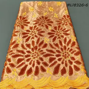 Latest African Ladies French Lace Fabric Nigerian Embroidery Sequins Textiles Velvet Lace For Party Dress