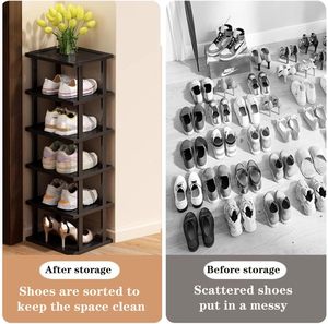 Estante de bambú para zapatos para entrada, armario, puerta de esquina, <span class=keywords><strong>Zapatero</strong></span> Vertical <span class=keywords><strong>estrecho</strong></span> para espacios estrechos, estante para zapatos, almacenamiento de ahorro de espacio - Product Image 4