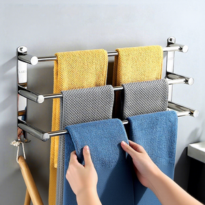 Portasciugamani da <span class=keywords><strong>Bagno</strong></span> in <span class=keywords><strong>Acciaio</strong></span> Inox 304 a Doppia Barra, Design Moderno Lucidato, Installazione a Parete Senza Foratura - Product Image 3