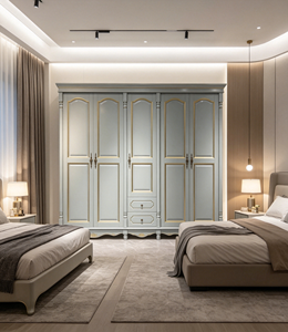 Armario Tradicional de 5 Puertas con Detalles Dorados, Armario de MDF con Puertas Abatibles, Diseño Antiguo, Muebles de Dormitorio de Gran Capacidad - Product Image 1