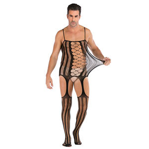 Jacquard Men Sexy Lingerie Underwear Open Crotch Fishnet Bodystocking Wholesale - Product Image 5