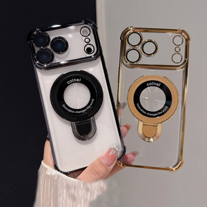 Funda de teléfono transparente magnética galvanizada <span class=keywords><strong>para</strong></span> <span class=keywords><strong>iPhone</strong></span> 17 <span class=keywords><strong>Pro</strong></span> <span class=keywords><strong>Max</strong></span> Mujeres Hombres Funda de parachoques a prueba de golpes con soporte - Product Image 1