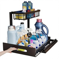 Étagère à épices multifonctionnelle à double niveau coulissante en métal pour cuisine et salle de bain, sans pliage, sans installation