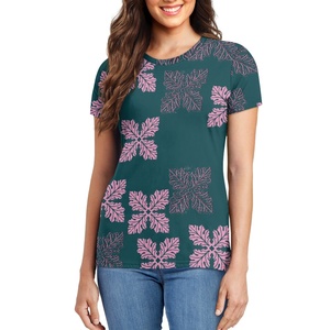 Impression à la demande Vêtements décontractés Personnalisation Tissus hawaïens Imprimés de mode T-<span class=keywords><strong>shirt</strong></span> à <span class=keywords><strong>col</strong></span> <span class=keywords><strong>rond</strong></span> respirant pour femmes - Product Image 2