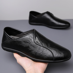 Mocasines de Cuero para Hombre, Negros, Sin Cordones, Suela Suave, Zapatos Casuales para Conducir, Estilo Juvenil - Product Image 3
