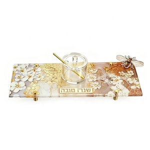 Plateau Simanim en Lucite à motif imprimé personnalisé, motif nid d'abeille pour Hashanah - Product Image 2