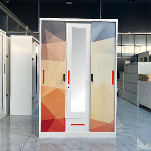 Armoire de chambre à coucher en métal avec miroir, <span class=keywords><strong>placard</strong></span> en acier, porte coulissante, armoire moderne, design de rangement pour vêtements - Product Image 1