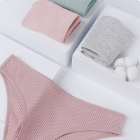 Braguita de bikini de talle medio para mujer, transpirable, de tela de algodón acanalado, con cobertura completa en la espalda, de talle bajo, para uso diario, para adultos