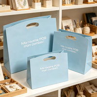 Sacs en papier bleus réutilisables personnalisés OEM/ODM avec poignée découpée, vente en gros, emballage cadeau pour bijoux, sac en papier pour la vente au détail