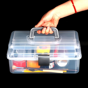 Organizador Portátil de Arte y Manualidades, <span class=keywords><strong>Caja</strong></span> de Almacenamiento Transparente de Tres Niveles con Asa, Organizador Plegable de Plástico para Herramientas de Costura - Product Image 4