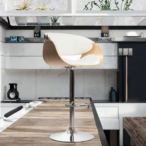 Tabouret de bar pivotant à dossier haut en cuir véritable et acier inoxydable, style moderne danois, mobilier nordique pour ferme, hôtel, extérieur, centres commerciaux, cuisine - Product Image 3