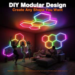 Lampes LED hexagonales RGB 5 pour <span class=keywords><strong>garage</strong></span>/mur, 358 types de changements de couleurs, intensité réglable, vitesse réglable, lumières DIY <span class=keywords><strong>à</strong></span> changement de couleur - Product Image 4