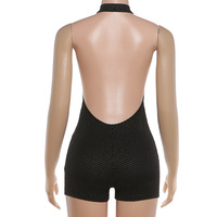 X0878-2026 Combinaison courte tendance pour femme, sexy, moulante, sans manches, dos nu, noire brillante