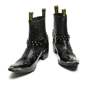 NA741 <span class=keywords><strong>Botas</strong></span> de vaquero occidental para hombre Punta estrecha Cabeza de hierro Rock Botines de cuero genuino Hombres Negro Montar/<span class=keywords><strong>Botas</strong></span> de fiesta de motocicleta - Product Image 4
