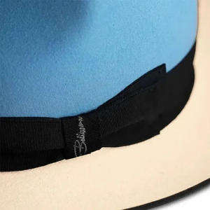 Beige Blue Wool Fedora <b>Hat</b> With Black Band 56-58CM Unisex Adult Casual European Style - Product Image 4