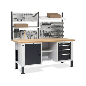 Établi réglable Fami Master BR 200cm avec plateau en bois, 4 tiroirs, armoire et mur perforé - Product Image 3