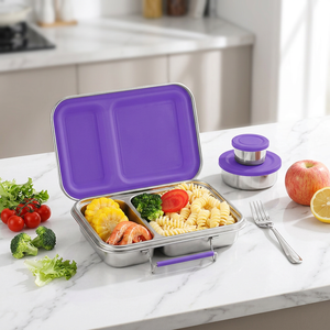 AOHEA 304 Stainless Steel Leakproof Bento <b>Lunch</b> <b>Box</b> for Kids, 2 <b>Compartment</b> Insulated School <b>Lunch</b> Container - Product Image 3