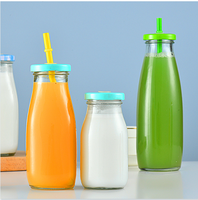 Bouteille en verre transparent Sishang avec couvercle hermétique pour lait, yaourt, pudding, jus, thé, boisson fraîche, petit-déjeuner, à emporter