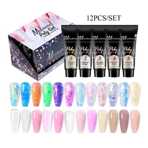 12 colori/Set Shimmer Sparkly Glitter Poly nail gel Set in scatola fluorescente Glow in Dark Summer Nail Extension Gel kit