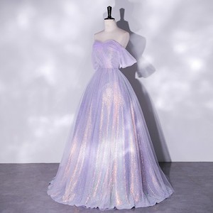 Violet Off-Shoulder Evening Gown Empire Waist Mesh Long Dress For Banquets And Annual Meetings - Product Image 3
