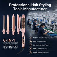 Ensemble de fer à friser en céramique tourmaline 6 en 1, barils interchangeables, chauffe rapide, écran LCD réglable, CE FCC, double tension, styler pour cheveux