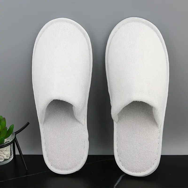 Custom Closed Toe White Poly Terry Disposable Slippers For Hotel Spa Wedding Hospital Travelling Airline Events