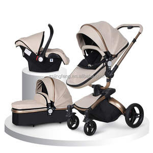 Poussette multifonctionnelle pour bébé avec landau en cuir PU Poussette pour bébé avec siège de voiture Roues à absorption des chocs - Product Image 3