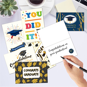 Ensemble de cartes de remise de diplôme <span class=keywords><strong>style</strong></span> écriture manuscrite anglaise, cartes de vœux estampées à chaud, autocollants de scellage d'enveloppes, design créatif dessiné à la main sur <span class=keywords><strong>papier</strong></span> - Product Image 2