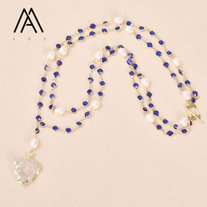 Bisel <span class=keywords><strong>de</strong></span> 26 pulgadas, colgante <span class=keywords><strong>de</strong></span> cuarzo transparente Natural sentado con collar <span class=keywords><strong>de</strong></span> cadena <span class=keywords><strong>de</strong></span> perlas, joyería envolvente a <span class=keywords><strong>mano</strong></span> para mujer - Product Image 2