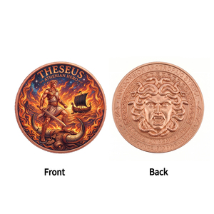 Moneda de desafío de 1 oz de cobre puro .999, Tema: Héroe ateniense Theseus vs. Minotauro, Símbolo de protección de Medusa, Mitología Griega, Coleccionable, Amor - Product Image 2