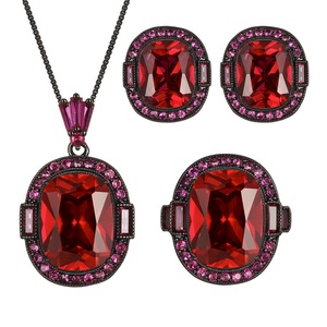 Fashion Eco-friendly Copper <b>Ruby</b> <b>Necklace</b> Set 12*16-10*12mm Red <b>Ruby</b> Cubic Zirconia Elegant Daily & Party Matching Set - Product Image 1