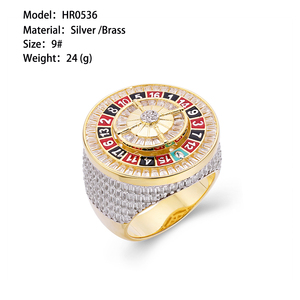 Bagues de style <span class=keywords><strong>casino</strong></span> en émail noir et rouge, bague de doigt hip-hop avec zircon et diamant, bagues roue de roulette en argent 925 pour hommes - Product Image 2
