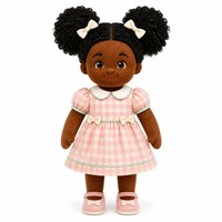 Poupée en peluche personnalisée Fille Africaine 35cm, jouet en polyester doux, rembourrage en coton PP, figurine en robe rose