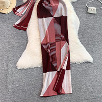 Robe longue sexy pour femme, élégante, à col rond et écharpe, extensible, froncée, qui flattere la silhouette, avec fente