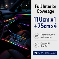 Kit de Luces Ambientales para Auto Trontech Dual Zone 10 en 1, CHASER RGB, Control de Doble Zona, Tira LED Cortable de 110 cm, Control por Aplicación, Sincronización con Música