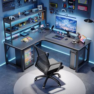 Nuevo Conjunto de Silla y <span class=keywords><strong>Escritorio</strong></span> Esquinero para Computadora con Acabado de Fibra de Carbono, Diseño Curvo Simple para Deportes Electrónicos, <span class=keywords><strong>Escritorio</strong></span> Doble Todo en Uno - Product Image 1