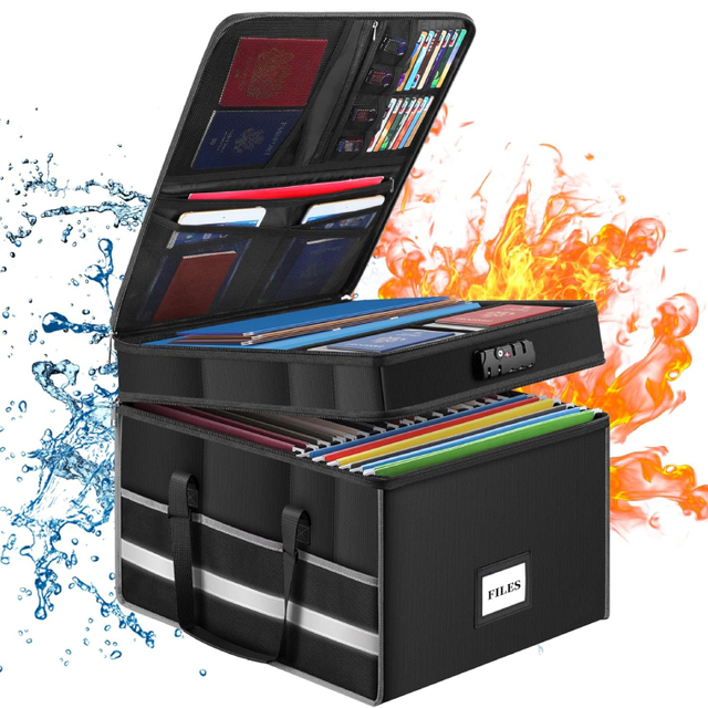 Multi-Layer Carbon Fiber Portable Collapsible Fireproof Document Box with Lock for Home Office Phone Bag Letter/Legal Folders