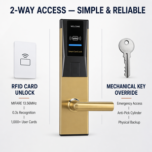 Cerradura Inteligente para Hotel, Sistema de Llave Electrónica con Tarjeta RFID de Alta Seguridad, Cerradura de Acero Inoxidable para Hotel PRF261, Material de Acero Inoxidable - Product Image 2