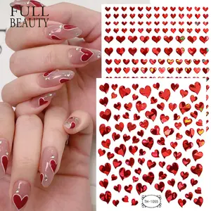 3d laser love heart nail stickers valentine's day oem nail stickers