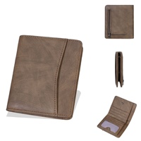 Dompet Bisnis Pendek Pria Baru Vintage Sederhana Tipis dengan Kancing Tekan Tempat ID Kelas Atas Dompet Koin PU dengan Ritsleting