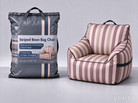 Fauteuil pouf moderne rayé personnalisable à une place avec rembourrage EPP, housse amovible, imperméable, doux et confortable pour une utilisation intérieure/extérieure