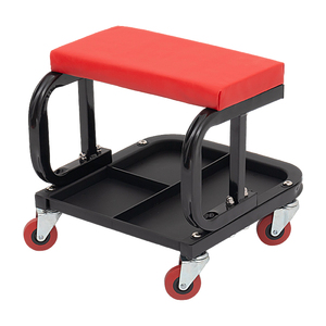 Sgabello da Meccanico con Ruote per Riparazione Sottoscocca Auto, Seduta Imbottita in PU, Vassoio Portautensili Diviso, Sgabello da Garage - Product Image 3