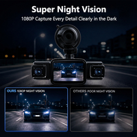 Mini caméra de tableau de bord WIFI 4 canaux 1080P 360° avec 8 lumières infrarouges, vision nocturne, 150 degrés avec objectif arrière, DVR de voiture, surveillance de stationnement 24h/24